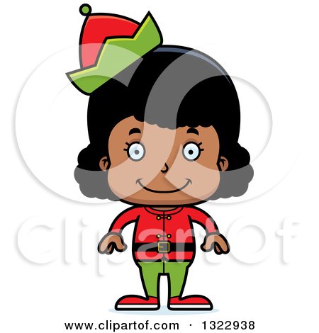 Clipart of a Cartoon Happy Black Christmas Elf Girl - Royalty Free Vector Illustration by Cory Thoman