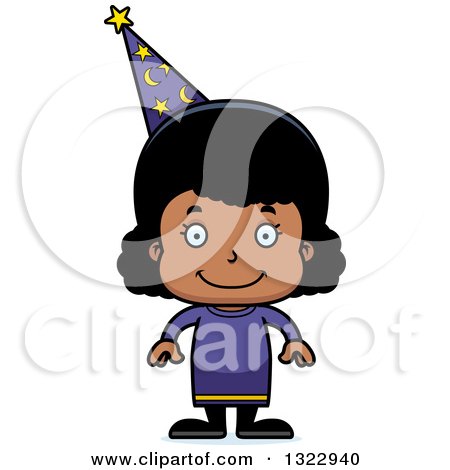 Clipart of a Cartoon Happy Black Girl Wizard - Royalty Free Vector Illustration by Cory Thoman