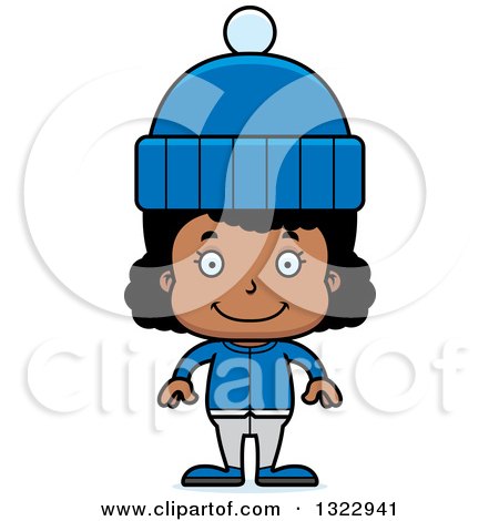 Clipart of a Cartoon Happy Black Girl in Winter Clothes - Royalty Free Vector Illustration by Cory Thoman