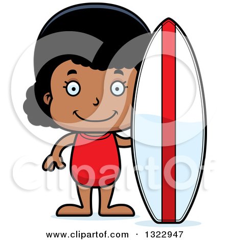 Clipart of a Cartoon Happy Black Surfer Girl - Royalty Free Vector Illustration by Cory Thoman
