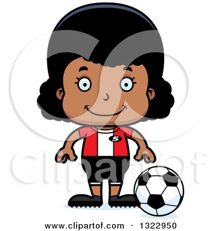 Clipart of a Cartoon Happy Black Girl Soccer Player - Royalty Free Vector Illustration by Cory Thoman