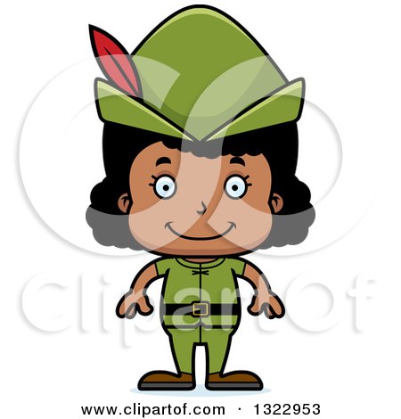 Clipart of a Cartoon Happy Black Robin Hood Girl - Royalty Free Vector Illustration by Cory Thoman