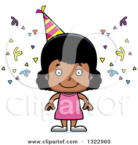 Clipart of a Cartoon Happy Black Party Girl - Royalty Free Vector Illustration by Cory Thoman