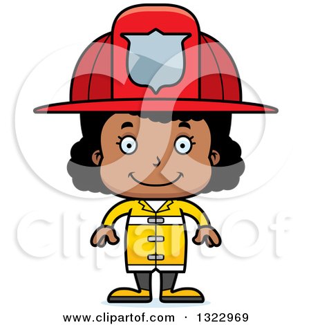 Clipart of a Cartoon Happy Black Girl Firefighter - Royalty Free Vector Illustration by Cory Thoman