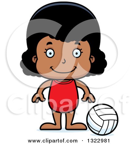 Clipart of a Cartoon Happy Black Girl Beach Volleyball Player - Royalty Free Vector Illustration by Cory Thoman