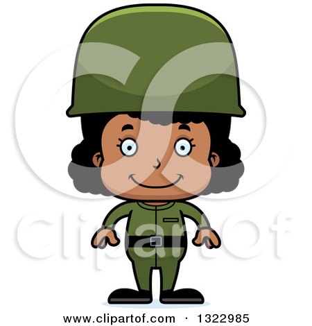 Clipart of a Cartoon Happy Black Girl Soldier - Royalty Free Vector Illustration by Cory Thoman