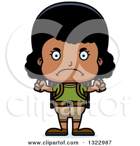 Clipart of a Cartoon Mad Black Girl Hiker - Royalty Free Vector Illustration by Cory Thoman