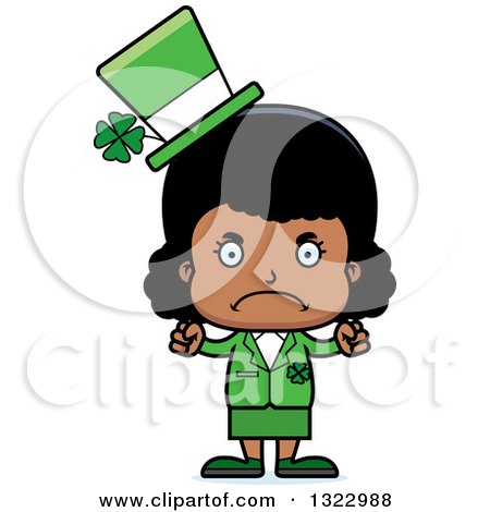 Clipart of a Cartoon Mad Black St Patricks Day Girl - Royalty Free Vector Illustration by Cory Thoman