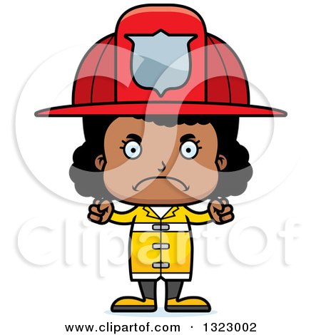 Clipart of a Cartoon Mad Black Girl Firefighter - Royalty Free Vector Illustration by Cory Thoman