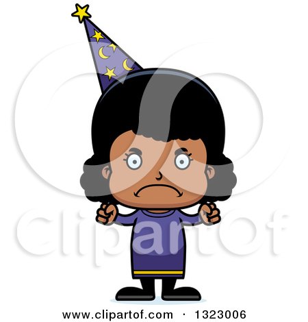 Clipart of a Cartoon Mad Black Girl Wizard - Royalty Free Vector Illustration by Cory Thoman