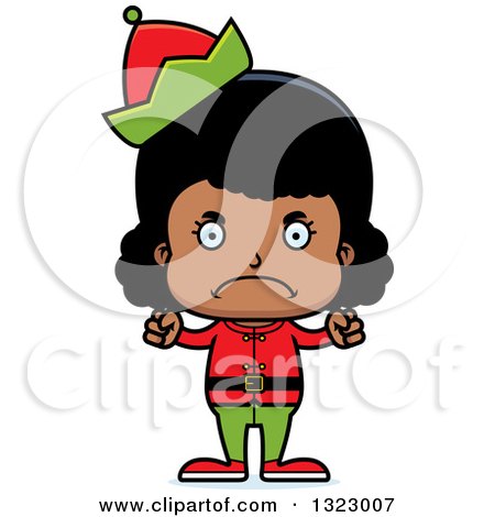 Clipart of a Cartoon Mad Black Christmas Elf Girl - Royalty Free Vector Illustration by Cory Thoman
