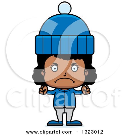 Clipart of a Cartoon Mad Black Girl in Winter Clothes - Royalty Free Vector Illustration by Cory Thoman