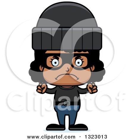 Clipart of a Cartoon Mad Black Girl Robber - Royalty Free Vector Illustration by Cory Thoman