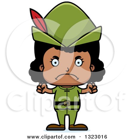 Clipart of a Cartoon Mad Black Robin Hood Girl - Royalty Free Vector Illustration by Cory Thoman