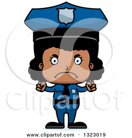 Clipart of a Cartoon Mad Black Girl Police Officer - Royalty Free Vector Illustration by Cory Thoman