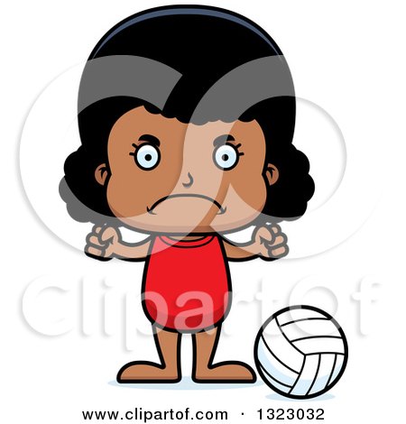 Clipart of a Cartoon Mad Black Girl Beach Volleyball Player - Royalty Free Vector Illustration by Cory Thoman