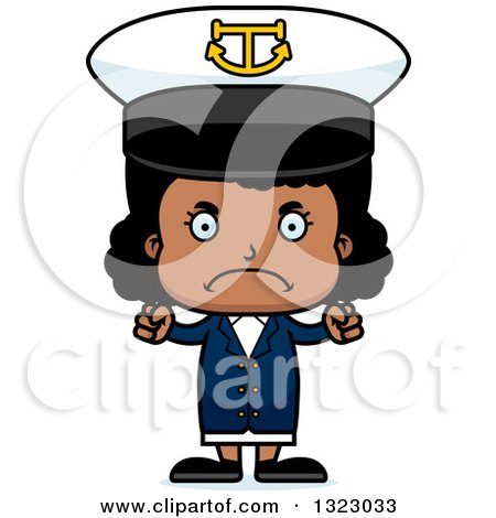 Clipart of a Cartoon Mad Black Girl Captain - Royalty Free Vector Illustration by Cory Thoman