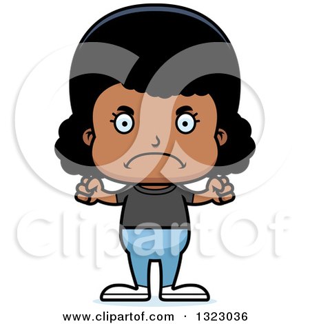 Clipart of a Cartoon Mad Casual Black Girl - Royalty Free Vector Illustration by Cory Thoman