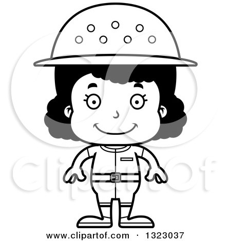 Lineart Clipart of a Cartoon Happy Black Girl Zookeeper - Royalty Free Outline Vector Illustration by Cory Thoman