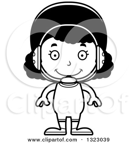Lineart Clipart of a Cartoon Happy Black Girl Wrestler - Royalty Free Outline Vector Illustration by Cory Thoman
