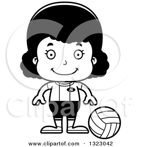Lineart Clipart of a Cartoon Happy Black Girl Volleyball Player - Royalty Free Outline Vector Illustration by Cory Thoman