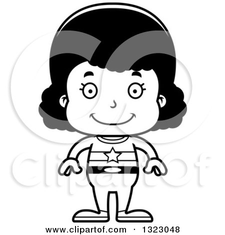 Lineart Clipart of a Cartoon Happy Black Girl - Royalty Free Outline Vector Illustration by Cory Thoman