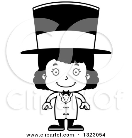 Lineart Clipart of a Cartoon Happy Black Girl Circus Ringmaster - Royalty Free Outline Vector Illustration by Cory Thoman