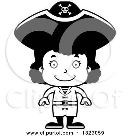 Lineart Clipart of a Cartoon Happy Black Girl Pirate - Royalty Free Outline Vector Illustration by Cory Thoman