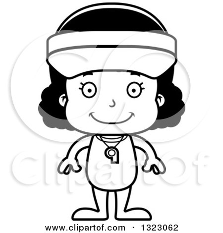 Lineart Clipart of a Cartoon Happy Black Girl Lifeguard - Royalty Free Outline Vector Illustration by Cory Thoman