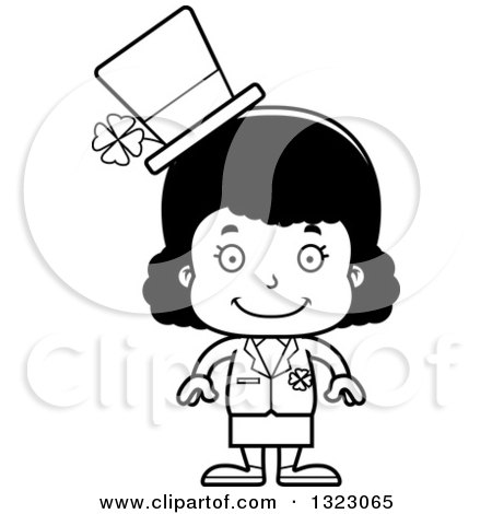 Lineart Clipart of a Cartoon Happy Black St Patricks Day Girl - Royalty Free Outline Vector Illustration by Cory Thoman