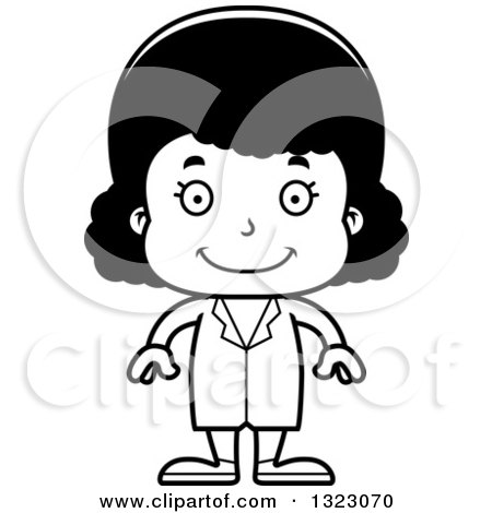 Lineart Clipart of a Cartoon Happy Black Girl Doctor - Royalty Free Outline Vector Illustration by Cory Thoman