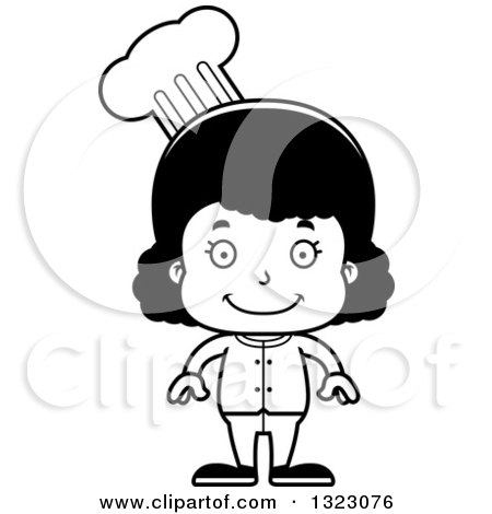 Lineart Clipart of a Cartoon Happy Black Girl Chef - Royalty Free Outline Vector Illustration by Cory Thoman