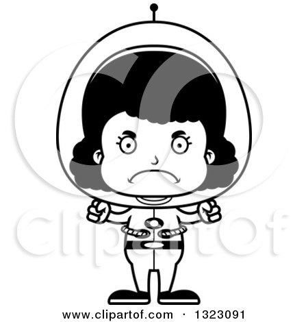 Lineart Clipart of a Cartoon Mad Black Space Girl - Royalty Free Outline Vector Illustration by Cory Thoman