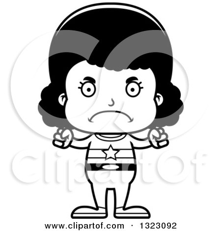 Lineart Clipart of a Cartoon Mad Black Girl - Royalty Free Outline Vector Illustration by Cory Thoman