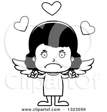 Lineart Clipart of a Cartoon Mad Black Cupid Girl - Royalty Free Outline Vector Illustration by Cory Thoman