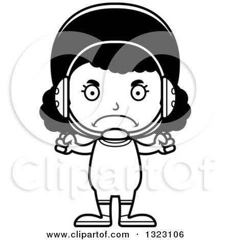 Lineart Clipart of a Cartoon Mad Black Girl Wrestler - Royalty Free Outline Vector Illustration by Cory Thoman