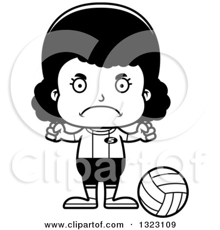 Lineart Clipart of a Cartoon Mad Black Girl Volleyball Player - Royalty Free Outline Vector Illustration by Cory Thoman