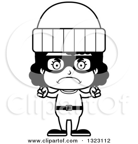 Lineart Clipart of a Cartoon Mad Black Girl Robber - Royalty Free Outline Vector Illustration by Cory Thoman