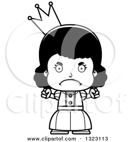 Lineart Clipart of a Cartoon Mad Black Girl Princess - Royalty Free Outline Vector Illustration by Cory Thoman