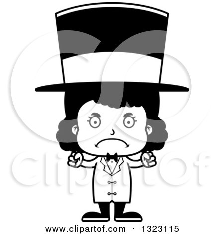 Lineart Clipart of a Cartoon Mad Black Girl Circus Ringmaster - Royalty Free Outline Vector Illustration by Cory Thoman