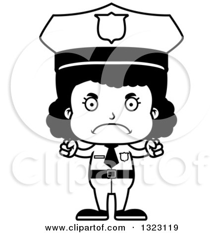 Lineart Clipart of a Cartoon Mad Black Girl Police Officer - Royalty Free Outline Vector Illustration by Cory Thoman