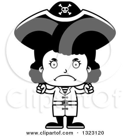 Lineart Clipart of a Cartoon Mad Black Girl Pirate - Royalty Free Outline Vector Illustration by Cory Thoman