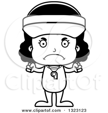 Lineart Clipart of a Cartoon Mad Black Girl Lifeguard - Royalty Free Outline Vector Illustration by Cory Thoman