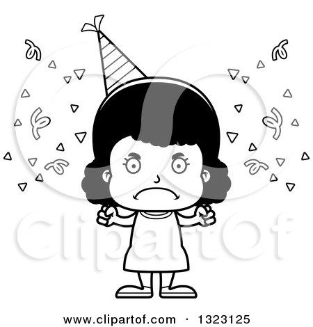 Lineart Clipart of a Cartoon Mad Black Party Girl - Royalty Free Outline Vector Illustration by Cory Thoman
