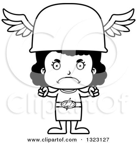 Lineart Clipart of a Cartoon Mad Black Hermes Girl - Royalty Free Outline Vector Illustration by Cory Thoman