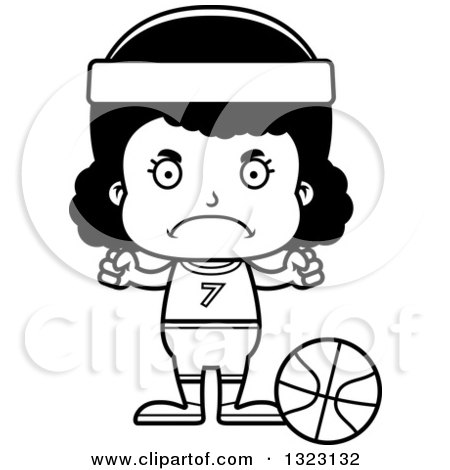 Lineart Clipart of a Cartoon Mad Black Girl Basketball Player - Royalty Free Outline Vector Illustration by Cory Thoman
