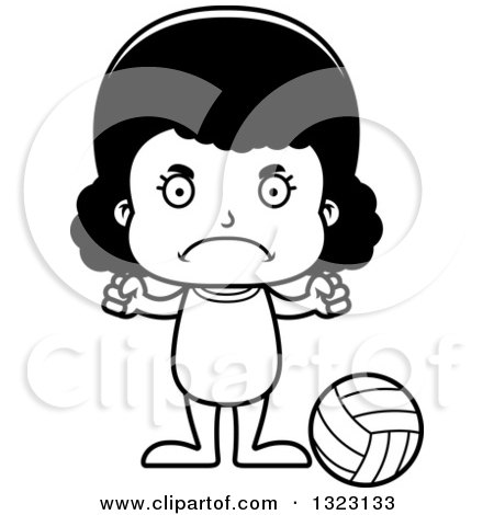 Lineart Clipart of a Cartoon Mad Black Girl Beach Volleyball Player - Royalty Free Outline Vector Illustration by Cory Thoman
