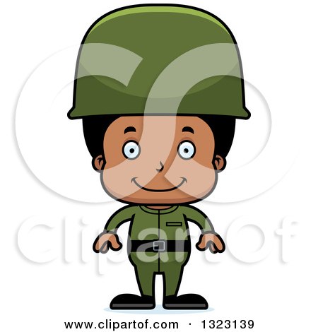 Clipart of a Cartoon Happy Black Boy Army Soldier - Royalty Free Vector Illustration by Cory Thoman