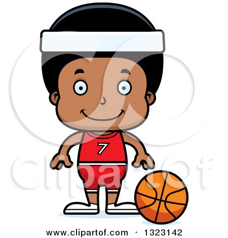 Clipart of a Cartoon Happy Black Boy Basketball Player - Royalty Free Vector Illustration by Cory Thoman