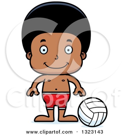 Clipart of a Cartoon Happy Black Boy Beach Volleyball Player - Royalty Free Vector Illustration by Cory Thoman